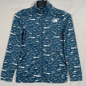 The North Face Womens XS Teal Blue Abstract Print Full Zip Fleece Jacket